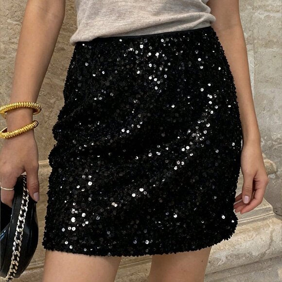 Black Party Women's Sequin Decorated Mini Skirt - Picture 5 of 6